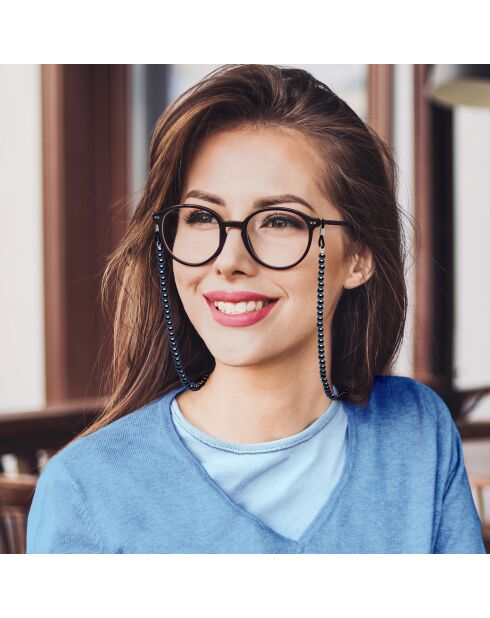 Chaîne de lunettes Perles de culture d'Eau Douce Semi Rondes noires