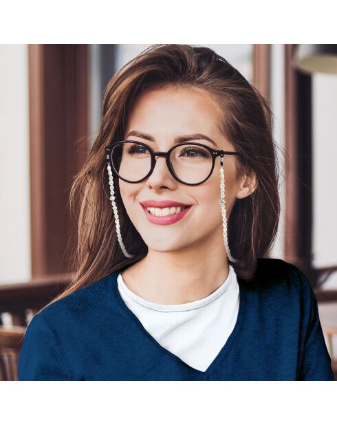 Chaîne de lunettes Perles de culture d'Eau Douce Baroques blanches