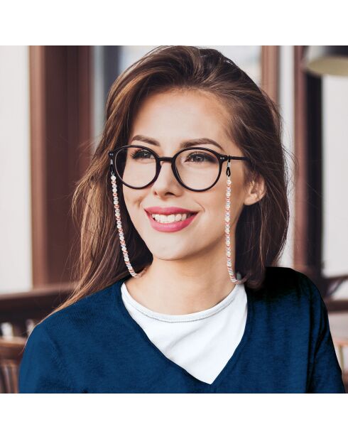 Chaîne de lunettes Perles de culture d'Eau Douce Semi Rondes-Rondes multicolores