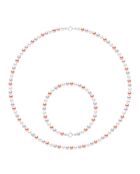 Parure Collier & Bracelet Or Blanc Perles de Culture d'Eau Douce Rondes multicolores