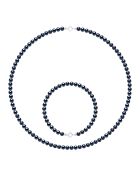 Parure Collier & Bracelet Or Blanc Perles de Culture d'Eau Douce Rondes noires