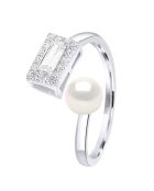 Bague ajustable en Argent & Perle de Culture d'Eau Douce Bouton blanche 5-6 mm