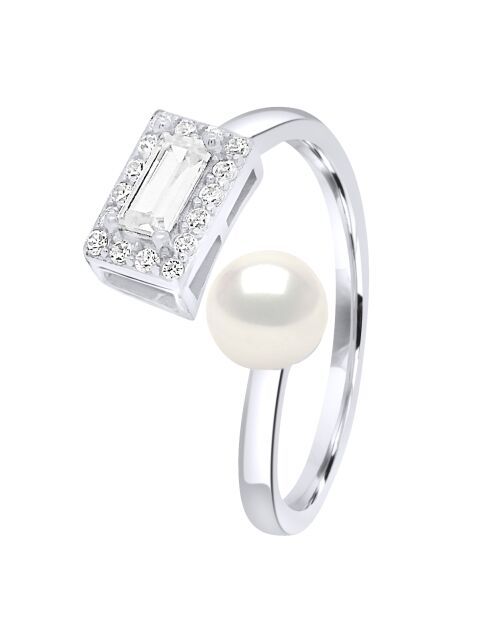 Bague ajustable Zirconium Perle de Culture d'Eau Douce Bouton blanche