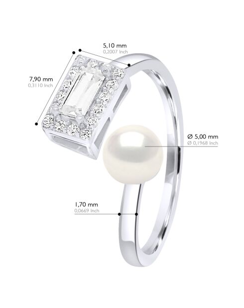 Bague ajustable Zirconium Perle de Culture d'Eau Douce Bouton blanche