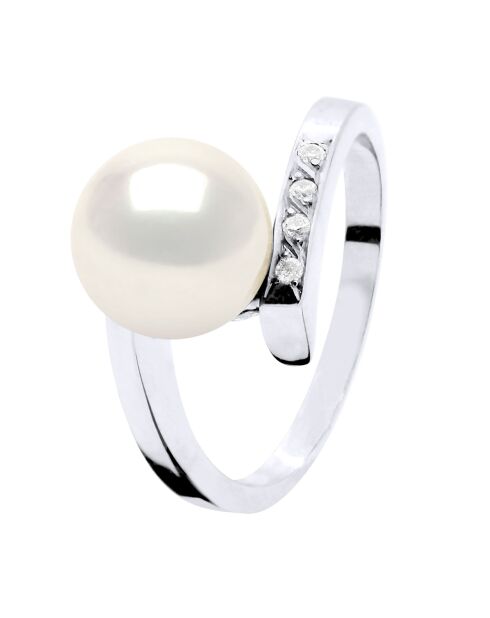 Bague Joaillerie en Or Blanc, Diamant & Perle de Culture d'Eau Douce Ronde blanche 8-9 mm