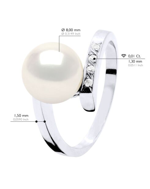 Bague Joaillerie en Or Blanc, Diamant & Perle de Culture d'Eau Douce Ronde blanche 8-9 mm