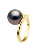 Bague Jonc en Or Jaune & Perle de Culture de Tahiti Ronde peacock 10-11 mm