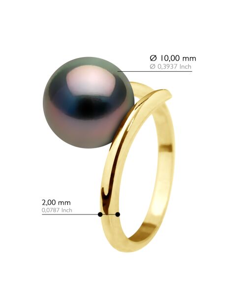 Bague Jonc en Or Jaune & Perle de Culture de Tahiti Ronde peacock 10-11 mm