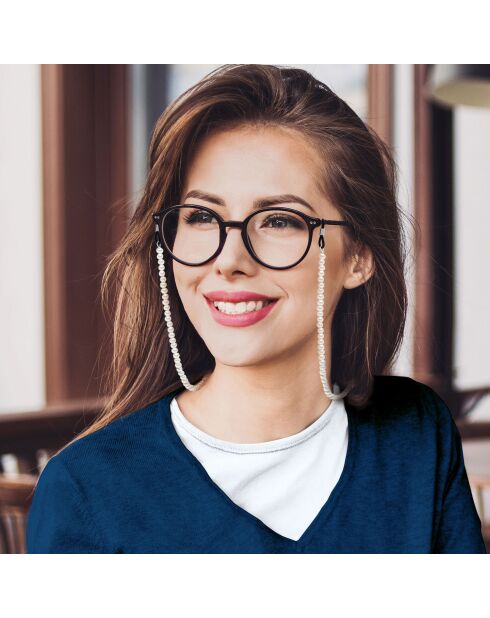 Weiße halbrunde/runde Süßwasser-Zuchtperlen-Brillenkette