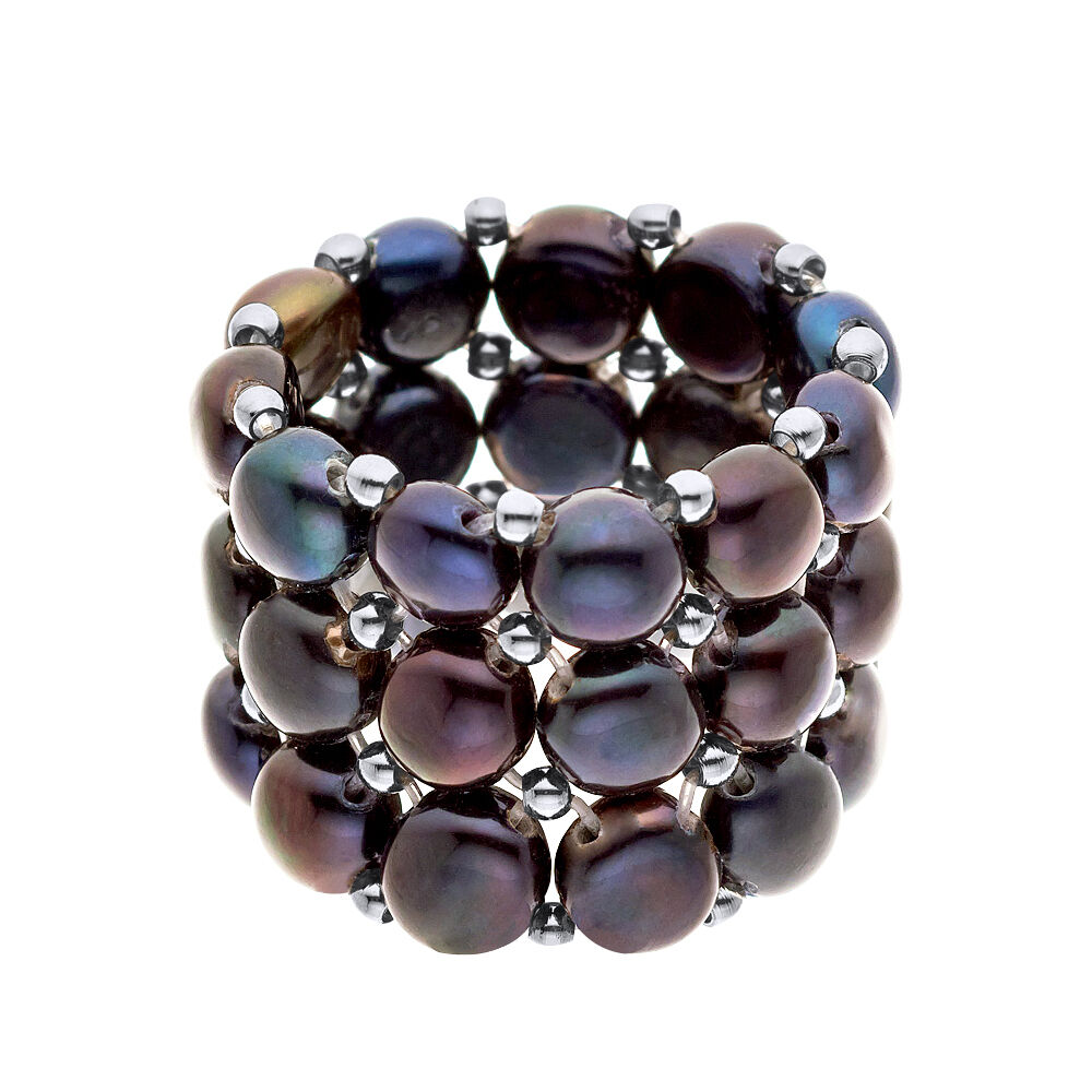Bague en perles d'eau douce ajustable à triple niveau