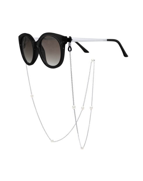 Chaîne pour Lunettes - Chaîne forçat Argent alternée de 7 Véritables Perles de culture d'Eau Douce Rondes 6-7 mm
