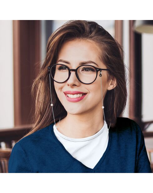 Chaîne pour Lunettes - Chaîne forçat Argent alternée de 7 Véritables Perles de culture d'Eau Douce Rondes 6-7 mm