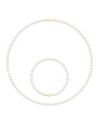 Parure Collier & Bracelet Or Blanc Perles de Culture d'Eau Douce Rondes blanches