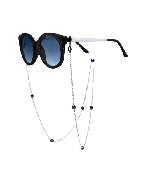 Silberne Brillenkette und schwarze runde Süßwasser-Zuchtperlen