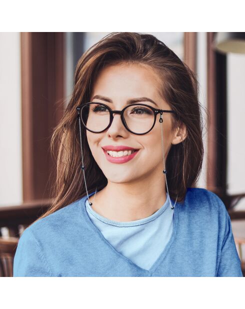 Chaîne de Lunettes Argent & Perles de culture d'Eau Douce Rondes noires
