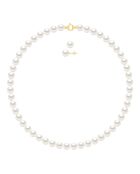 Parure Collier & Boucles d'Oreilles Or Jaune Perles de Culture d'Eau Douce Rondes blanches