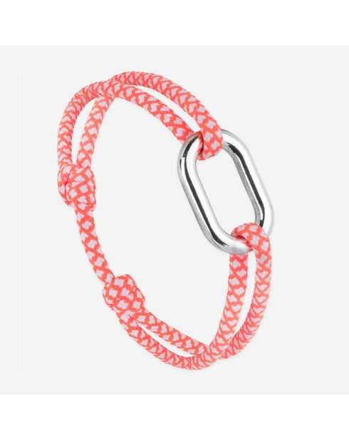 Tangon-schakelarmband in fluo-oranje/wit, verzilverd