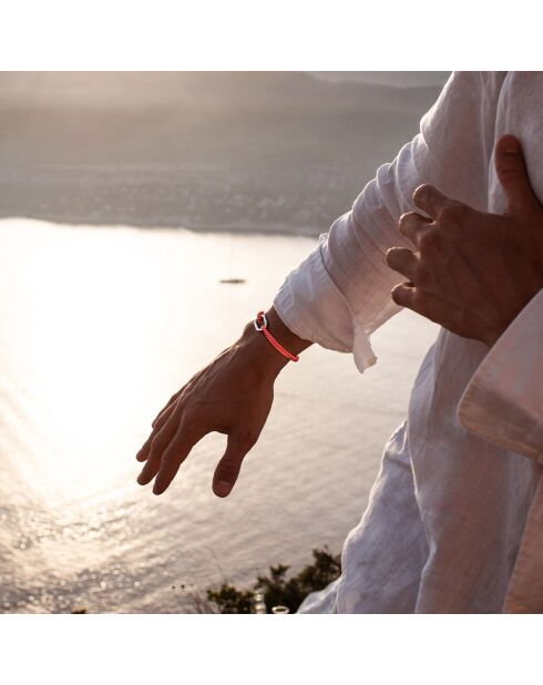 Tangon-schakelarmband in fluo-oranje/wit, verzilverd