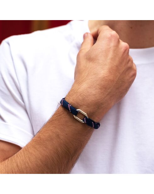 Marineblauw/rood/wit verzilverde Tilla Link-armband