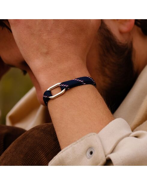 Marineblauw/rood/wit verzilverde Tilla Link-armband