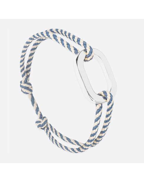 Marineblauw/beige verzilverde Bosse platte schakelarmband