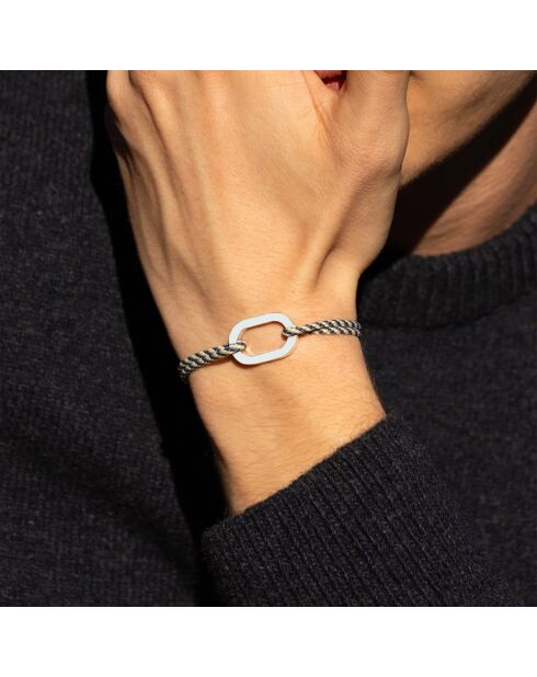 Marineblauw/beige verzilverde Bosse platte schakelarmband