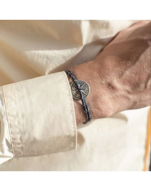 Blauw/witte verzilverde windarmband van Grésil