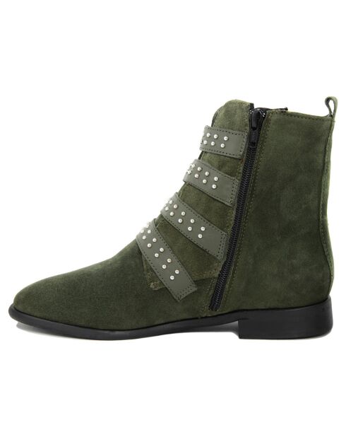 Boots en Velours de Cuir Tess kaki