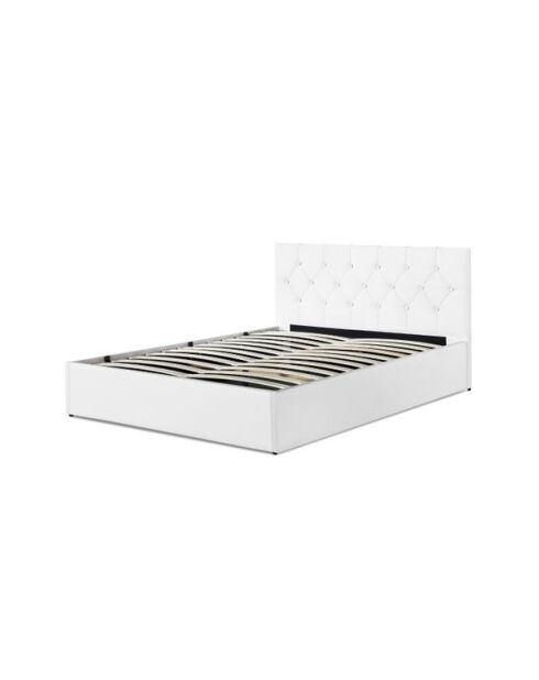 Lit coffre Hanna en PVC blanc avec sommier 140x190cm