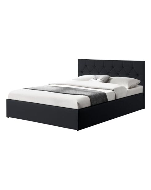 Lit coffre Hanna en PVC noir avec sommier 160x200cm