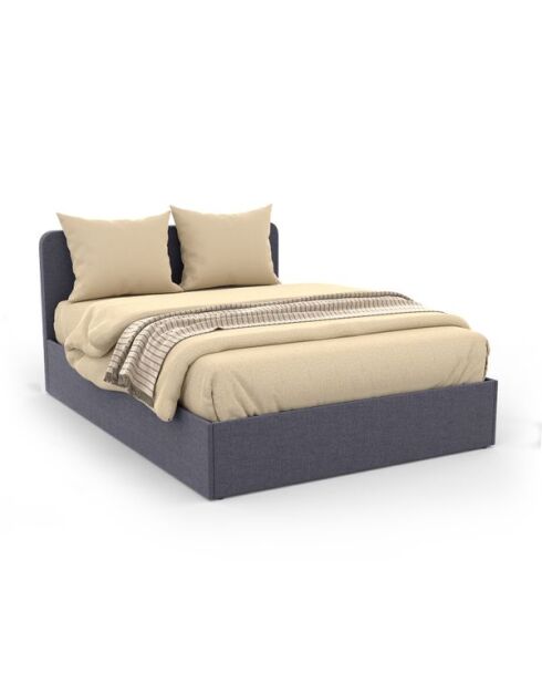 Lit coffre Louise en tissu gris avec sommier et tête de lit arrondie 140x190cm