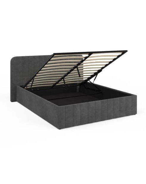 Cama baúl Valentina de terciopelo gris con somier y cabecero 160x200 cm