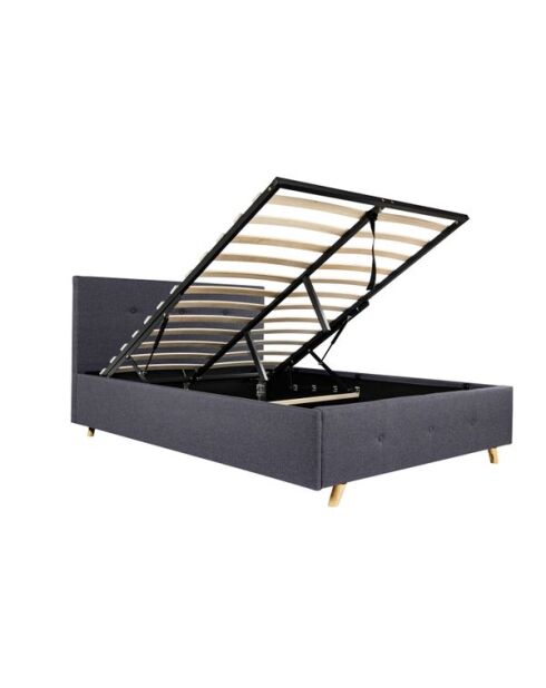 Cama baúl Mala de tela gris con somier y cabecera tapizada 140x190 cm