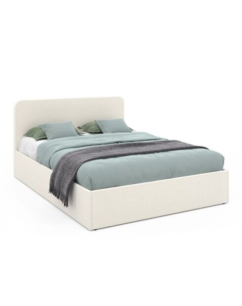 Lit coffre Louise en bouclette avec sommier et tête de lit arrondie 140x190cm