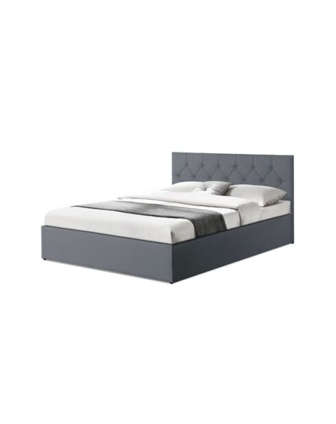 Lit coffre Hanna en PVC gris avec sommier 140x190cm