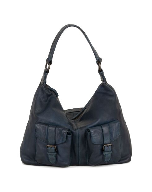 Sac porté épaule en Cuir Albareto bleu jeans - 35.5x30x10 cm