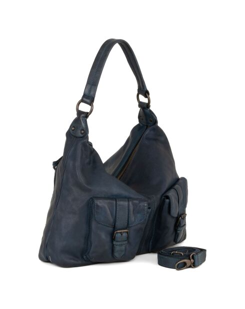 Sac porté épaule en Cuir Albareto bleu jeans - 35.5x30x10 cm