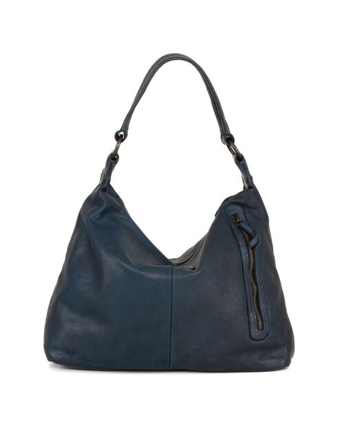 Sac porté épaule en Cuir Albareto bleu jeans - 35.5x30x10 cm