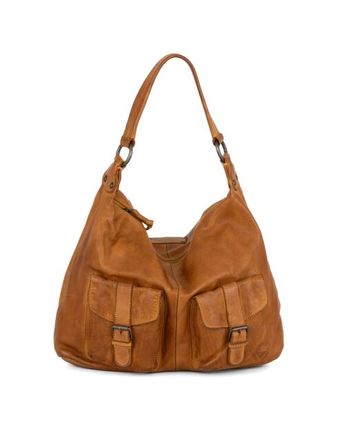 Sac porté épaule en Cuir Albareto ocre - 35.5x30x10 cm