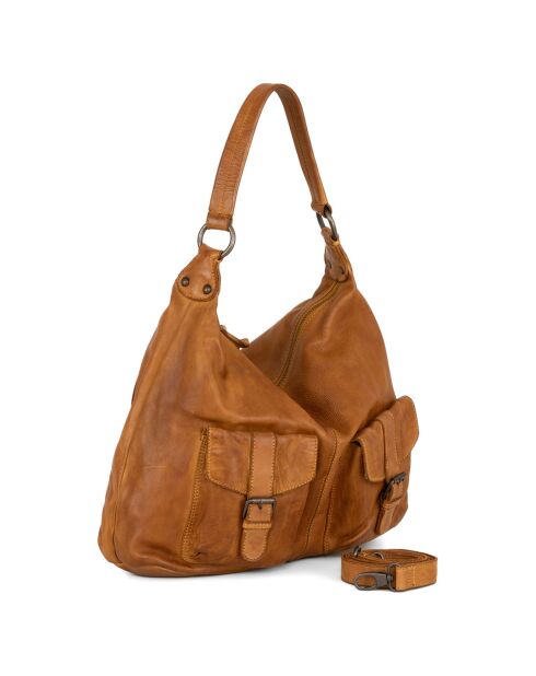 Sac porté épaule en Cuir Albareto ocre - 35.5x30x10 cm