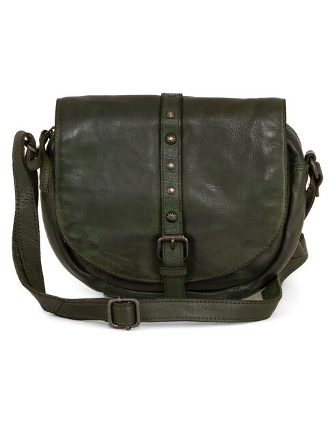 Sac bandoulière en Cuir Bevagna vert - 20x17x5 cm