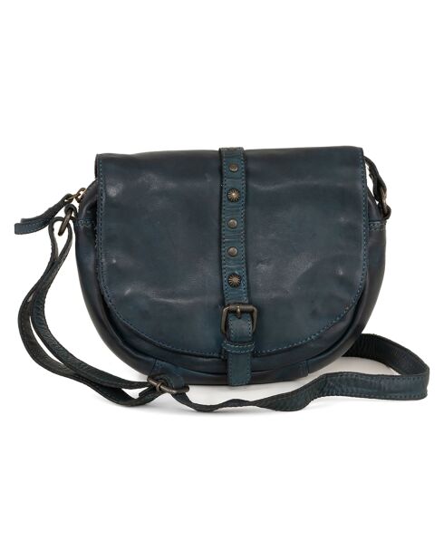 Sac bandoulière en Cuir Bevagna bleu jeans - 20x17x5 cm