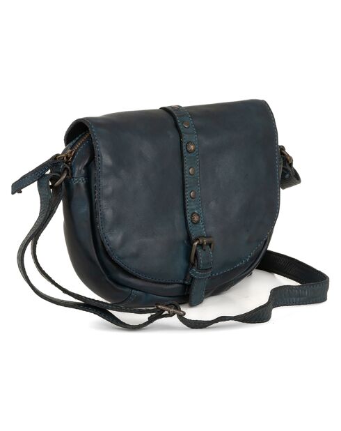 Sac bandoulière en Cuir Bevagna bleu jeans - 20x17x5 cm