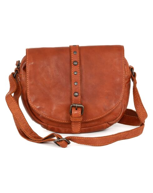 Sac bandoulière en Cuir Bevagna orange - 20x17x5 cm