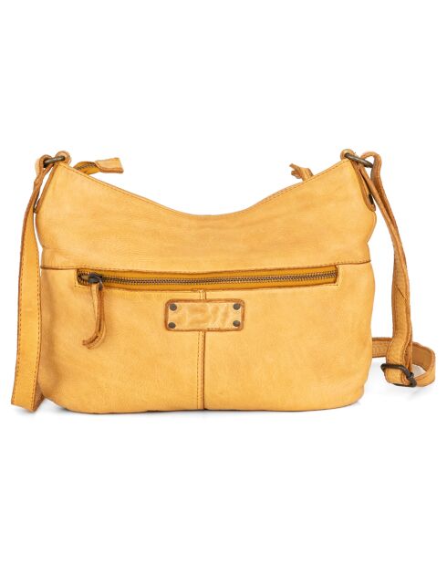 Sac bandoulière en Cuir Offanengo jaune moutarde - 30x33x9 cm