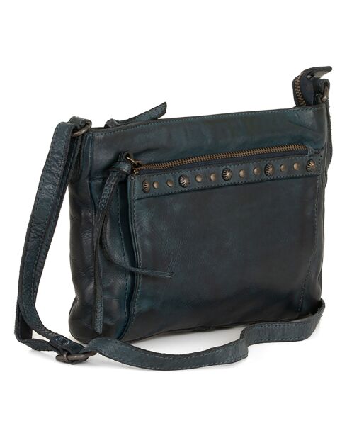 Sac bandoulière en Cuir Nogara bleu jeans - 24x17x3 cm