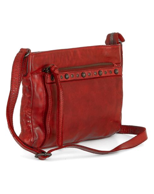 Sac bandoulière en Cuir Nogara rouge - 24x17x3 cm