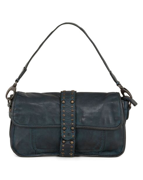 Sac porté épaule en Cuir Gualtieri bleu jeans - 30x17x7 cm