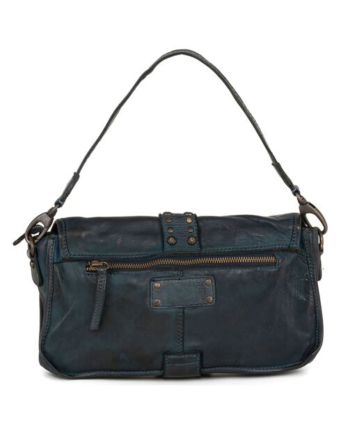 Sac porté épaule en Cuir Gualtieri bleu jeans - 30x17x7 cm