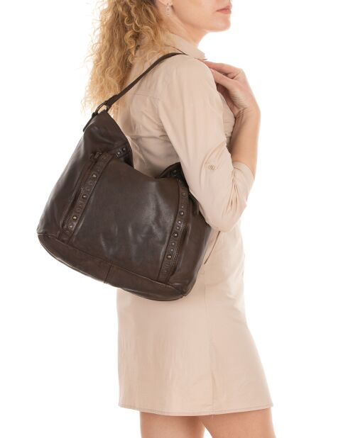 Sac bowling en Cuir Fusignano marron - 38x22x15 cm